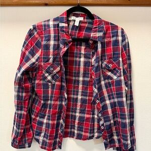 Red and Blue Plaid Button-Up Shirt